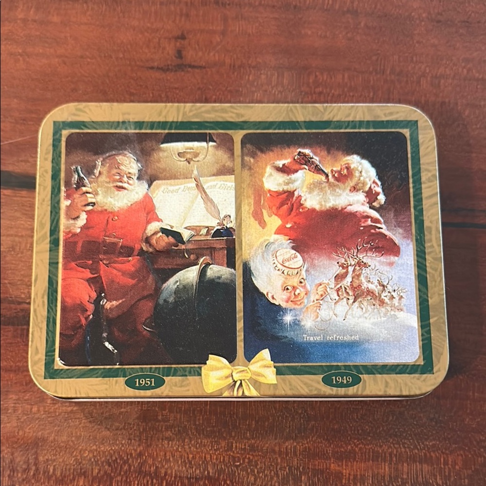 Coca-Cola Santa Tin with 2 Packages of Unopened Playing Cards
